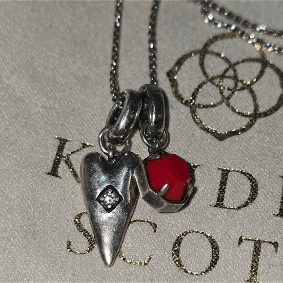 Kendra Scott Silver Necklace with Red Heart Charm Pendant - Picture 2 of 7